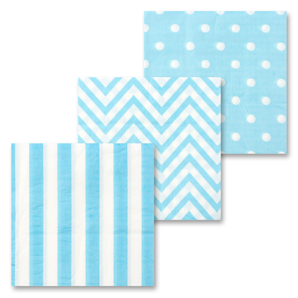 Set of 12 light blue party napkins/ 3 designs available