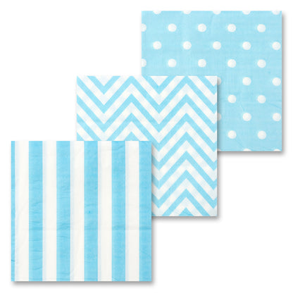 Set of 12 light blue party napkins/ 3 designs available