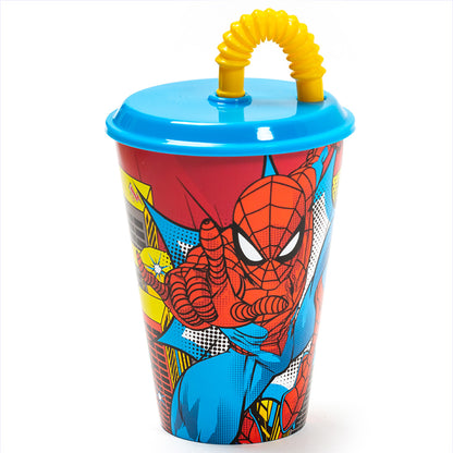 Vaso infantil reutilizable con tapa y pajita de 430 ml Spiderman