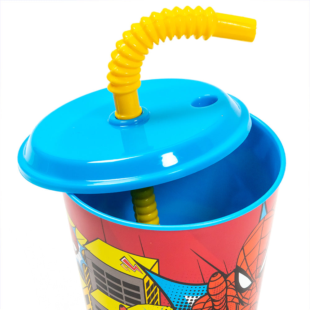 Gobelet réutilisable pour enfants avec couvercle et paille 430 ml Spiderman