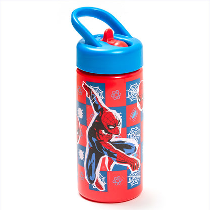 PP Playground Bottle 410 ml Spiderman/ Sports Water Bottle with Straw and Built-in Handle