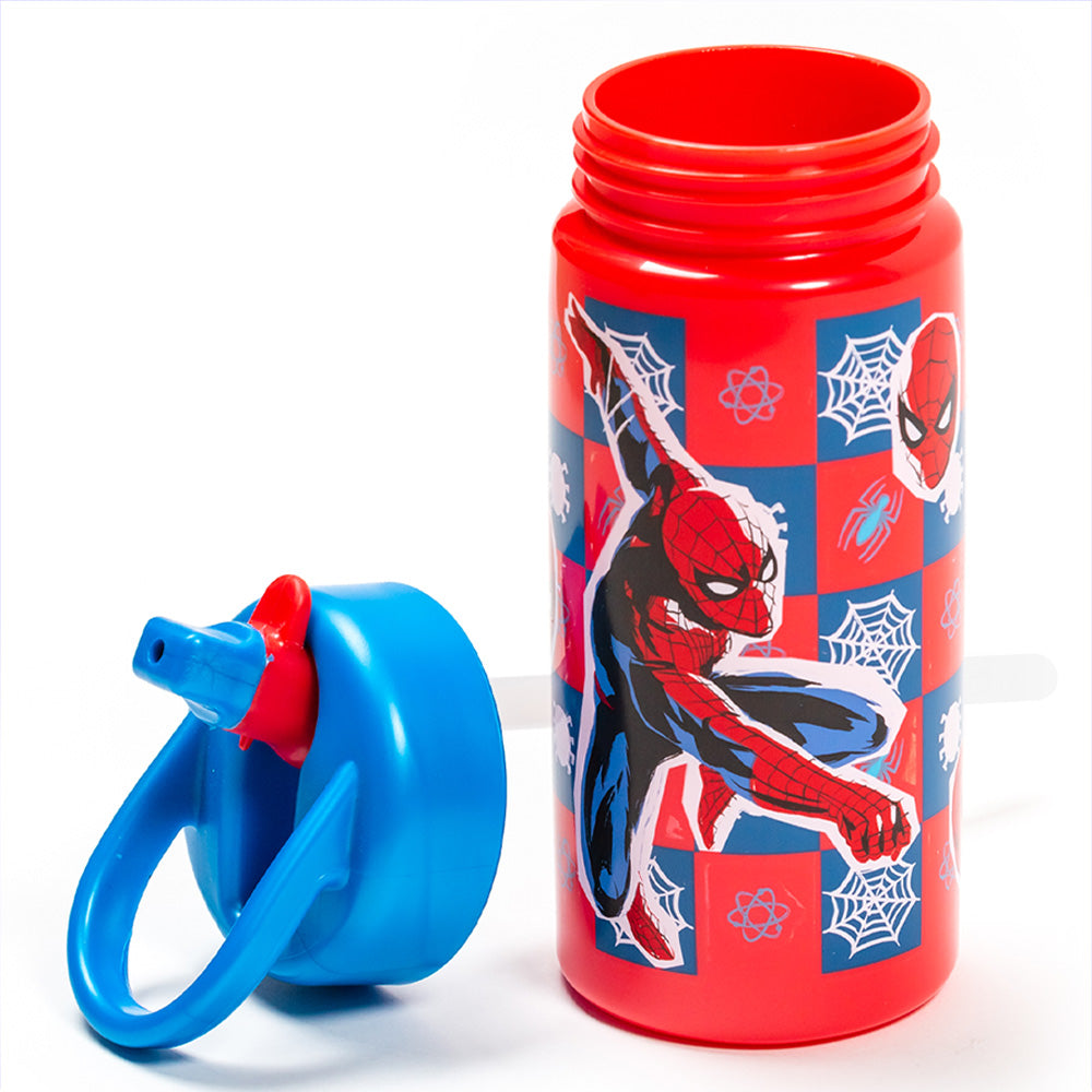 PP Playground Bottle 410 ml Spiderman/ Sports Water Bottle with Straw and Built-in Handle