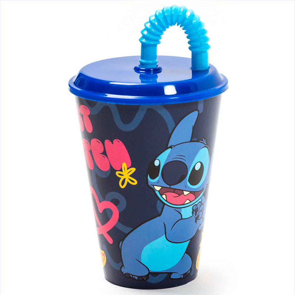 Vaso infantil reutilizable con tapa y pajita de 430 ml Stitch