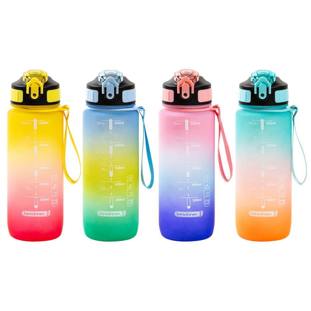 Multicolor Water Sport Bottle with Lid and Straw 800ml Bewinner