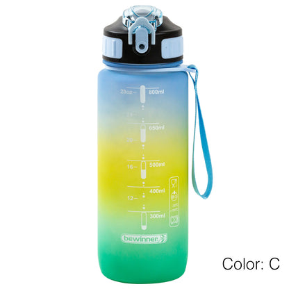 Multicolor Water Sport Bottle with Lid and Straw 800ml Bewinner