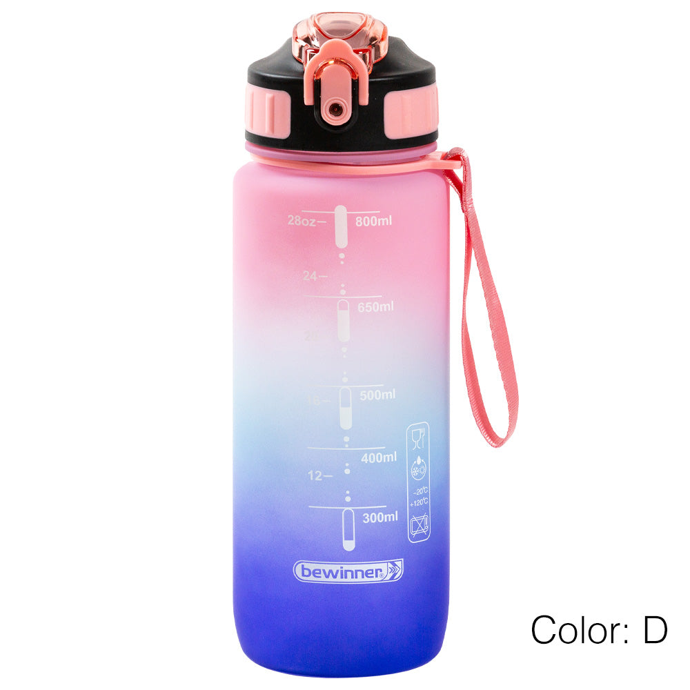 Multicolor Water Sport Bottle with Lid and Straw 800ml Bewinner