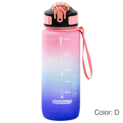 Multicolor Water Sport Bottle with Lid and Straw 800ml Bewinner