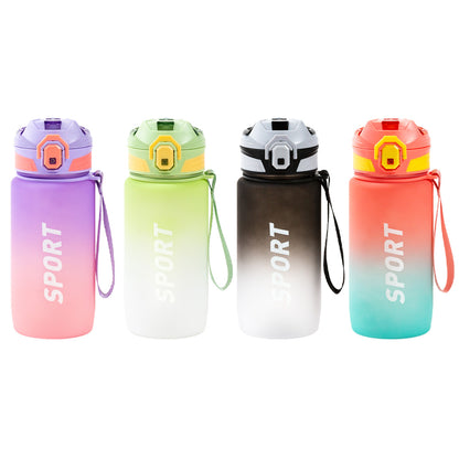 Multicolor Water Sport Bottle with Lid and Straw 600ml Bewinner