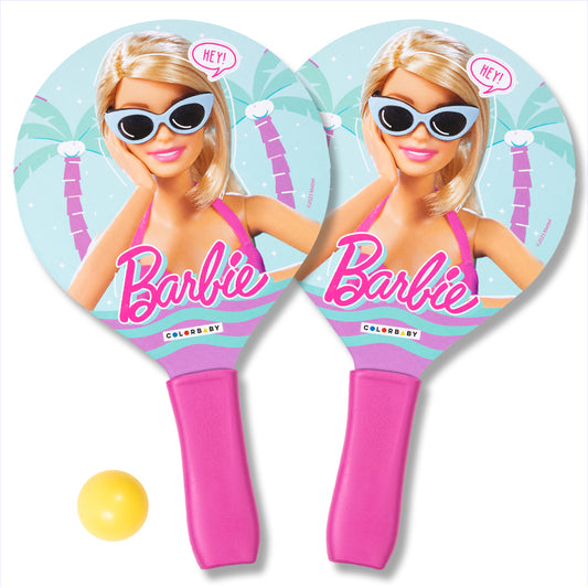 Lot de 2 pelles de plage en bois Barbie avec ballon 32x18,5 cm