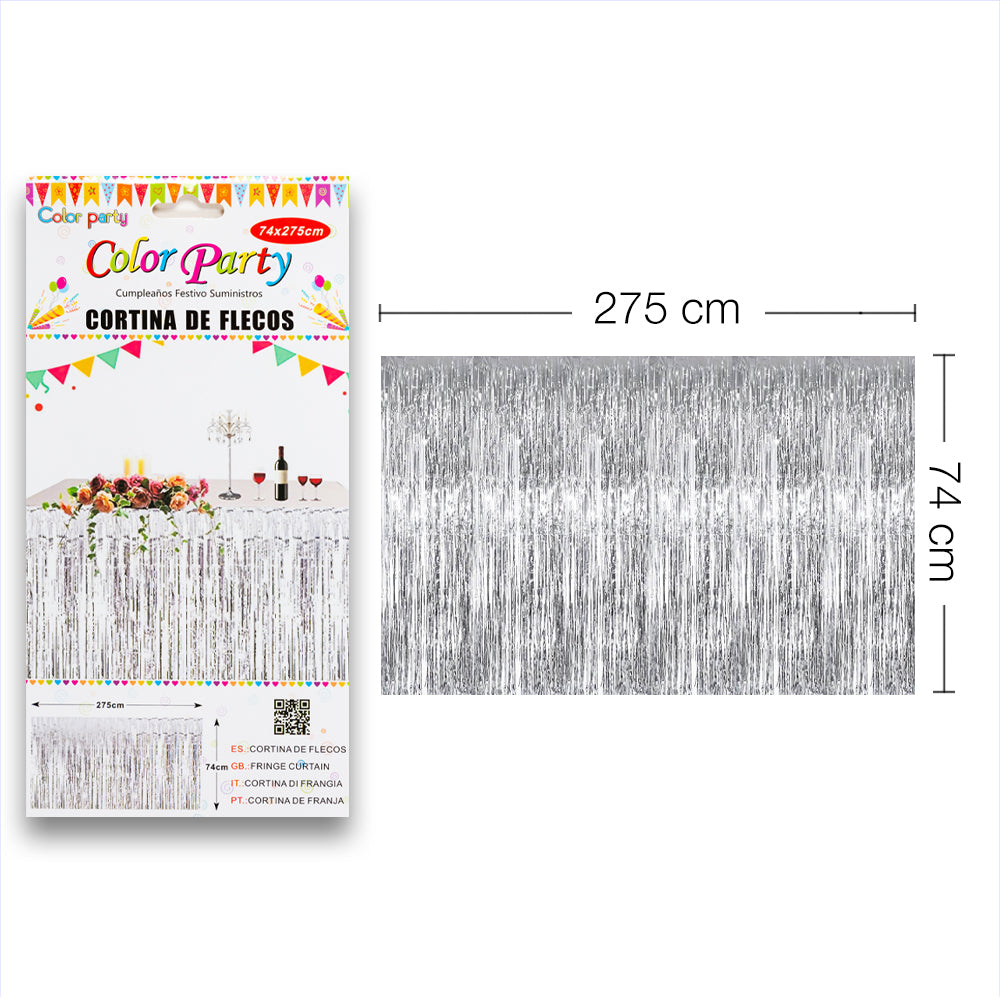 Silver Fringe Curtain/Festive Birthday Supplies/275cm x 74cm