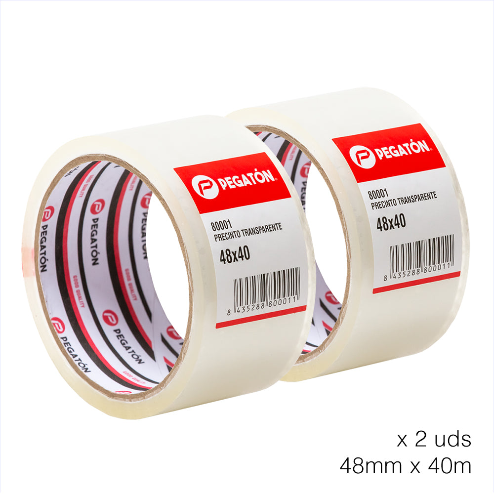 Pack of 2 rolls PEGATON-Packing Tape 48mm x 40m/ Transparent Adhesive/ For Boxes and Packages/ Ideal for Shipping and Moving