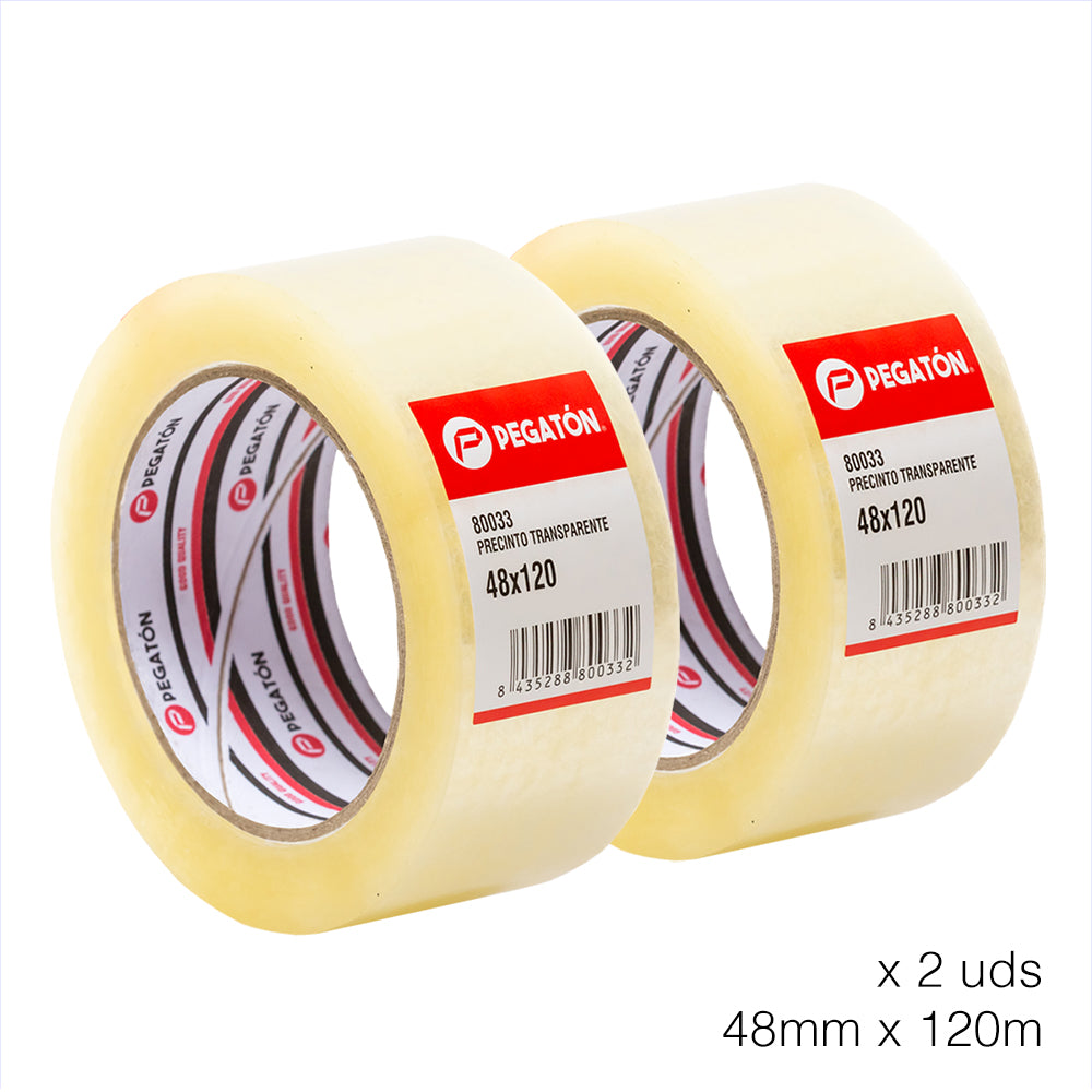 Pack of 2 rolls PEGATON-Packing Tape 48 mm x 120 m/ Transparent Adhesive/ For Boxes and Packages/ Ideal for Shipping and Moving