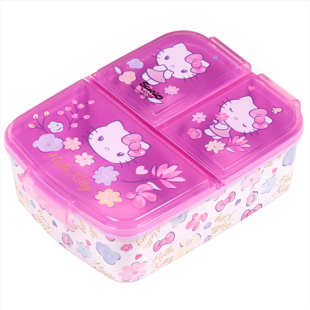 Stor Hello Kitty Multi-Sandwich Maker / 300 ml with 3 Compartments / BPA Free / Lunch Box for Kids / School / Nursery