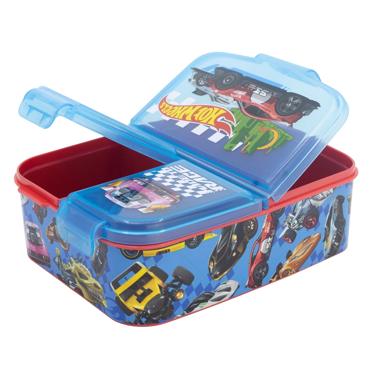Stor Multi-Sandwich Maker Hotwheels Blue Fire / 300 ml with 3 Compartments / BPA Free / Lunch Box for Kids / School / Daycare