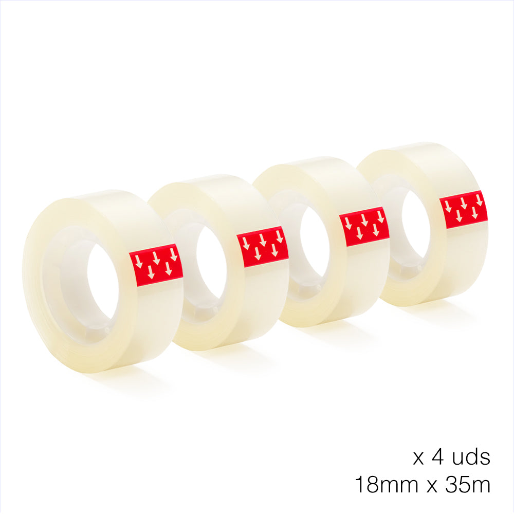 Pack of 4 rolls Transparent Adhesive Tape 18 mm x 35 m/ General Purpose Adhesive Tape for School, Home and Offices