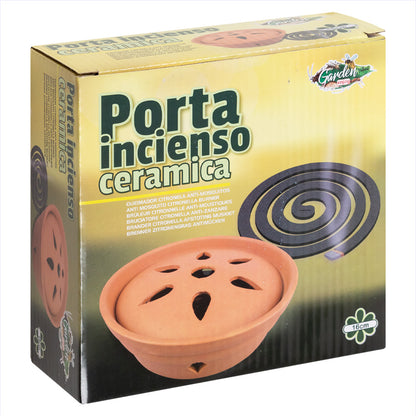 Porta Incienso Ceramica Ø16cm con 2 Incienso Espiral citronela