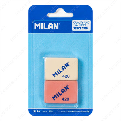 MILAN Blister of 2 erasers 420 (breadcrumbs)