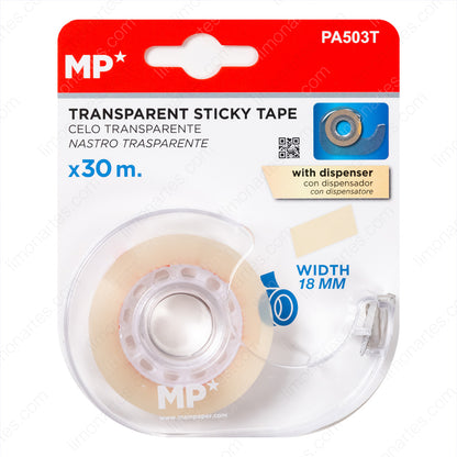 MP Transparent tape with dispenser/18mm x 30m/Suitable for schools and offices