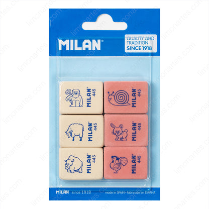 MILAN Blister de 6 gommes dessins d'enfants 445 (fil d'Ariane)