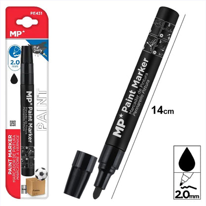 Marcador de pintura permanente negro 2 mm MP / Óptimo para Uso Pintar, Escolar, Hogar y Oficina - LIMÓN ARTES