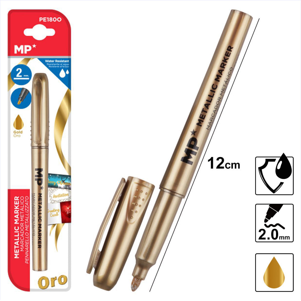 Gold metallic marker 2 mm/ Optimal for Painting, School, Home and Office Use/ MP-PE180-O