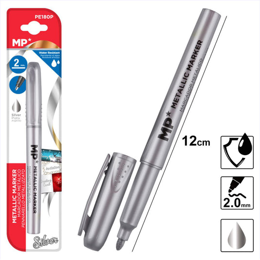 Silver metallic marker 2 mm/ Optimal for Painting, School, Home and Office Use/ MP-PE180-P