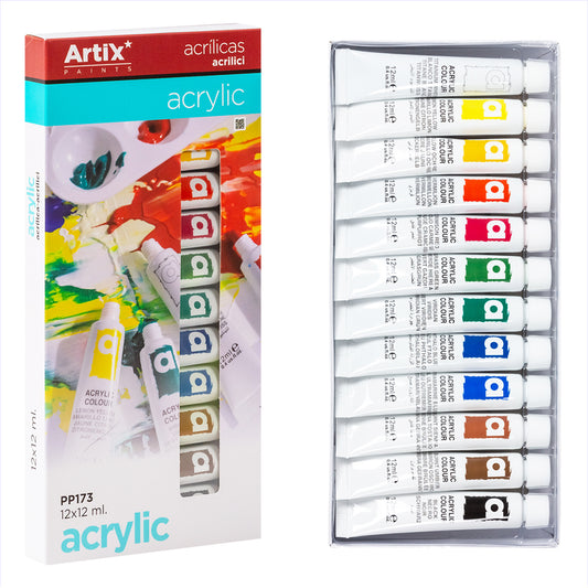 Artix-Set de Pinturas Acrílicas/ 12 ml x 12 colores/ Secado Rápido/ Resistencia al Agua/ No Tóxico