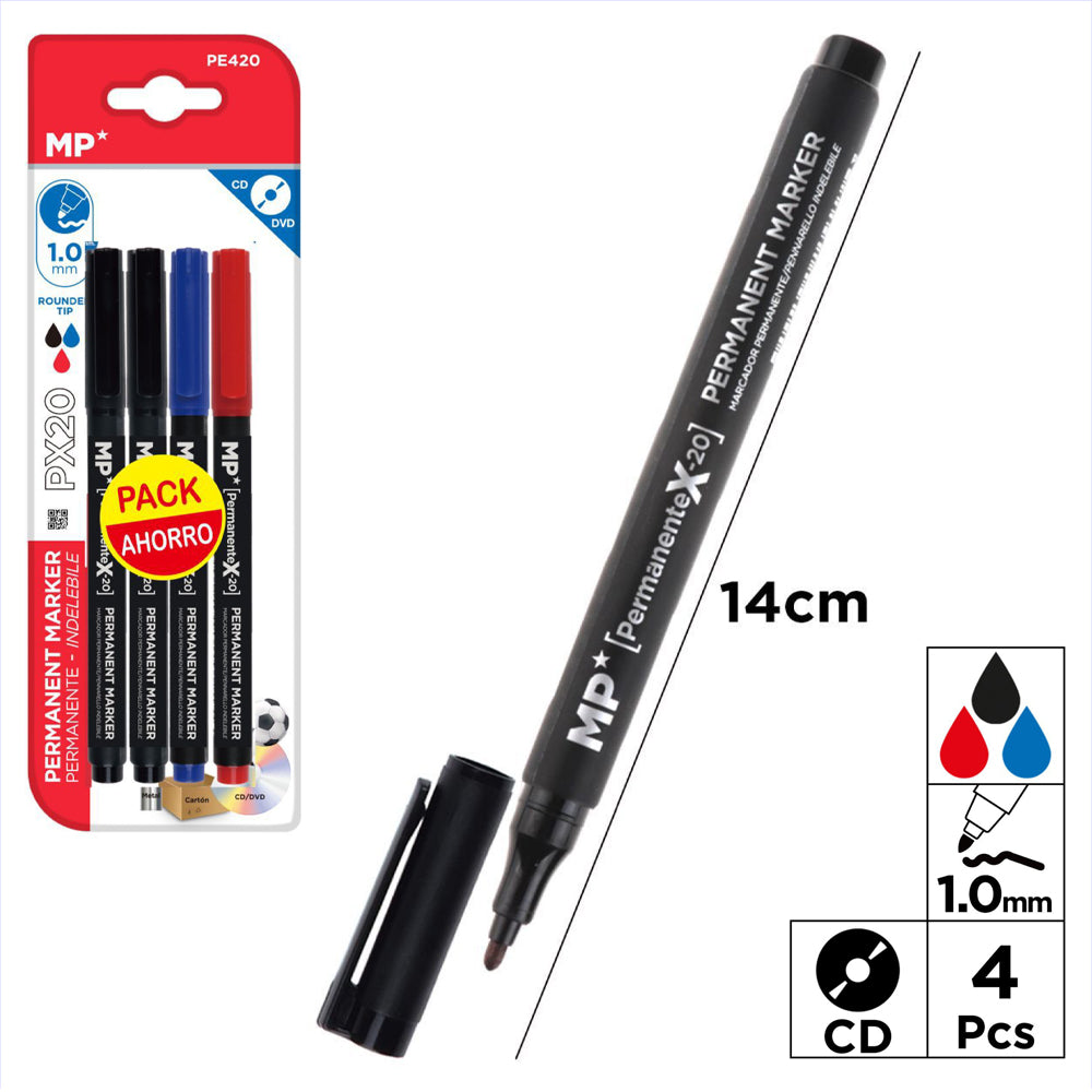 Pack of 4 CD Markers Medium Point 1.0 mm/ Optimal for Painting, School, Home and Office Use/ MP-PE420