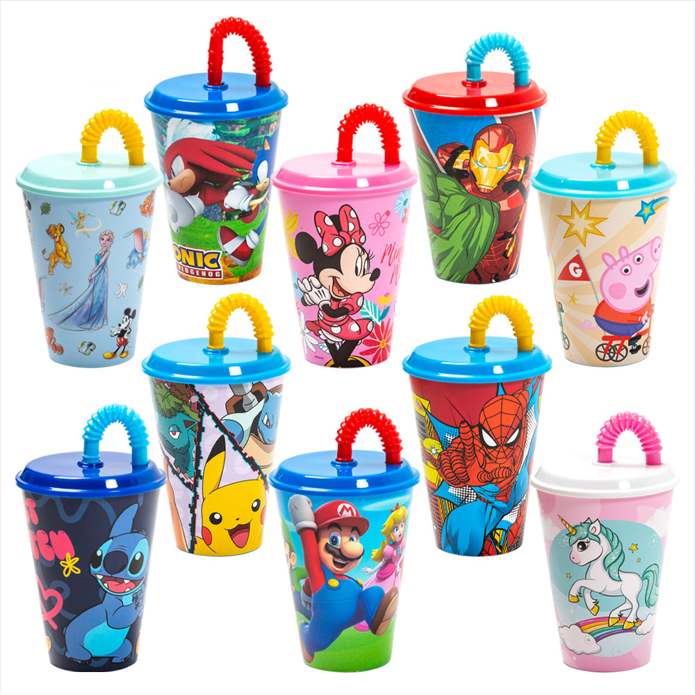 Vaso infantil reutilizable con tapa y pajita de 430 ml Serie Disney Stor - LIMÓN ARTES