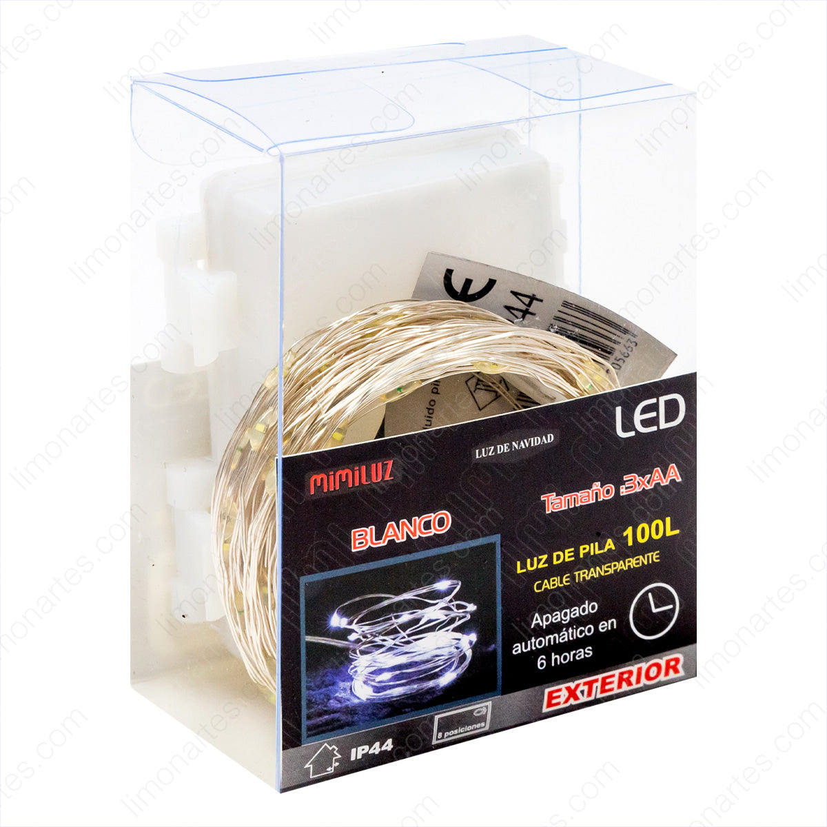 Blanco led 100l,luz de pila,10m cables transparentes/ D-566 - LIMÓN ARTES