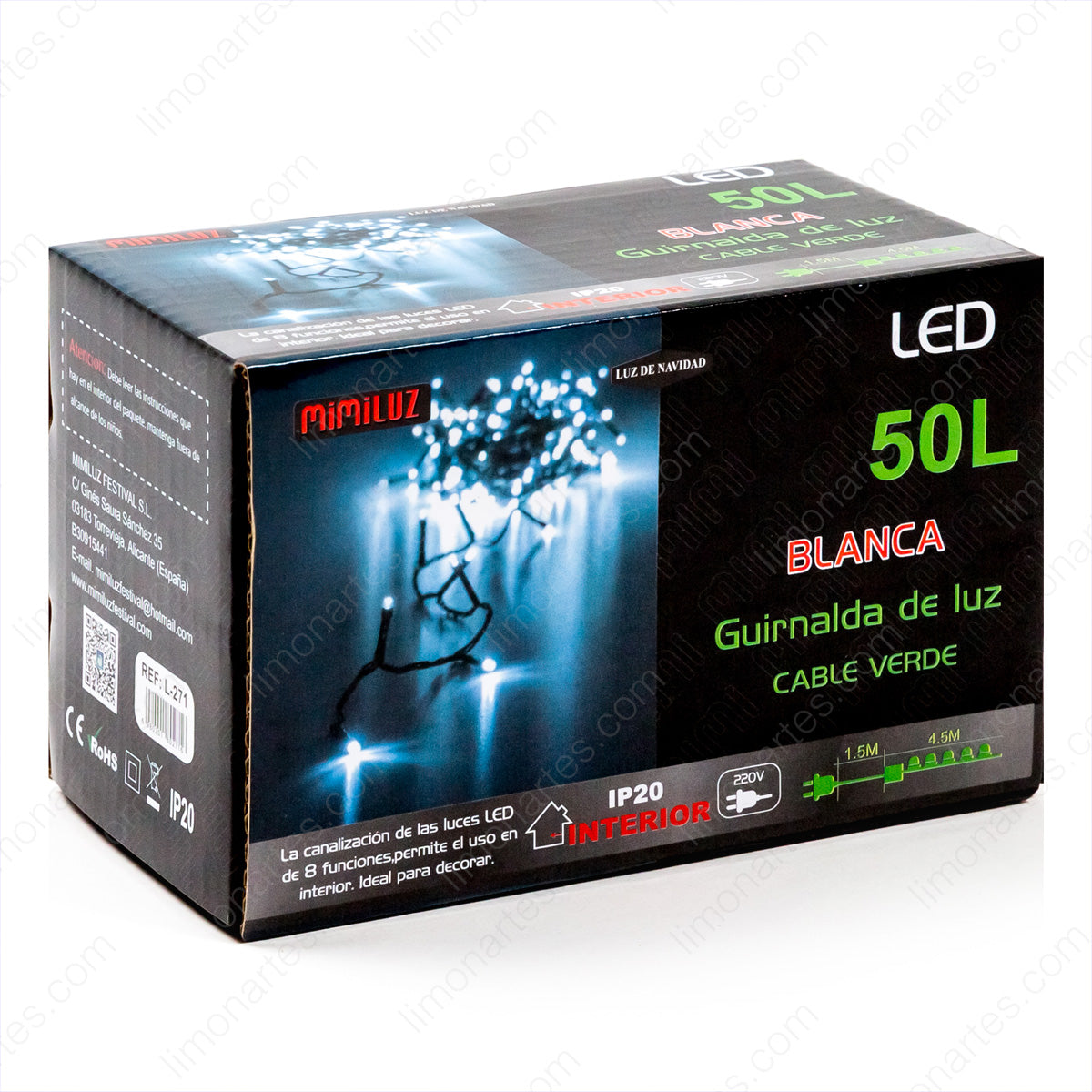 Guirnalda led blanca 50 led bombillas/ l-271 - LIMÓN ARTES