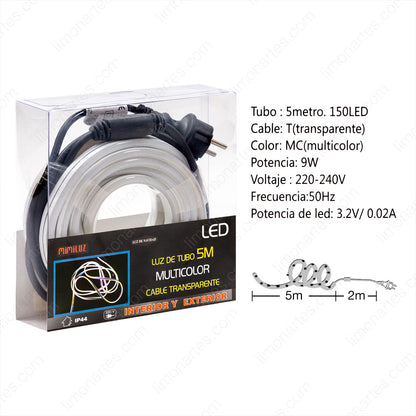 5m tube light, Multicolor, Transparent cable, Indoor and outdoor, Festival, Birthday, Christmas, P-065