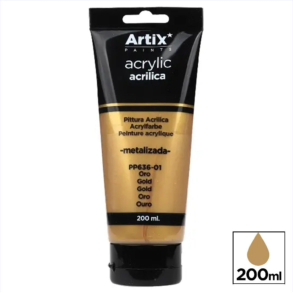 Pintura acrílica tubo grande 200 ml metalizado Artix