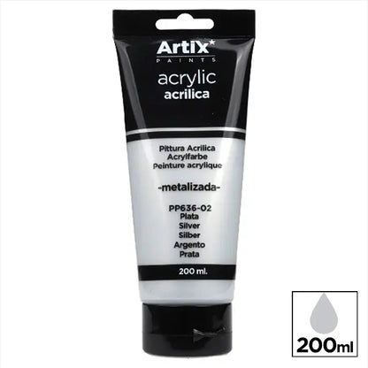 Pintura acrílica tubo grande 200 ml metalizado Artix