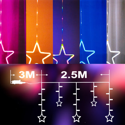 Hanging Curtain 9 Garland + Star Warm Wire Lights / Christmas Decorative Light / 200 LED Bulbs 2.5M