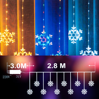 LED curtain with 10 white snowflakes / Christmas decorative light / 200 LED bulbs 2.8M