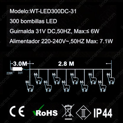 Cortina estrella colgante/ led cálida 300 bombillas/ w-1716 - LIMÓN ARTES