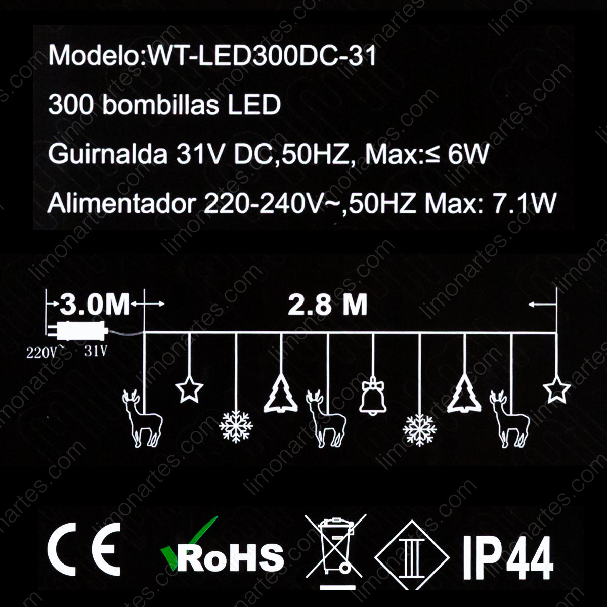 Cortina de estrella colgante/ led blanca 300 bombillas/ w-1721 - LIMÓN ARTES